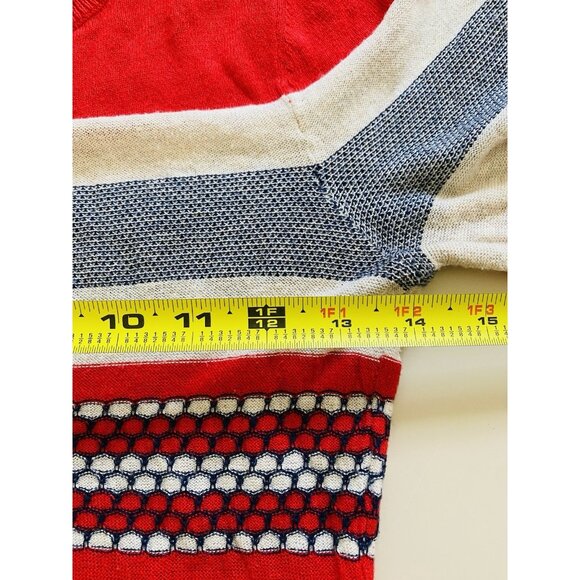 Halogen Red and Gray Striped Sweater Top Womens XXS 3/4 Length Sleeve - Picture 5 of 6